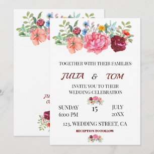 Elegant Burgundy Floral personalised Wedding Invitation