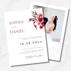 Elegant Burgundy Floral Photo Wedding Invitation