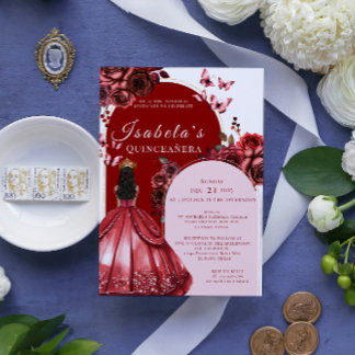 Elegant Burgundy Floral Quinceanera Invitation