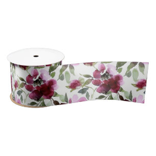 Elegant Burgundy Floral Ribbon Satin Ribbon