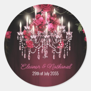 Elegant Burgundy Floral Roses Chandelier Wedding Classic Round Sticker