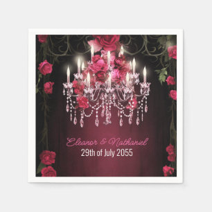 Elegant Burgundy Floral Roses Chandelier Wedding Napkin