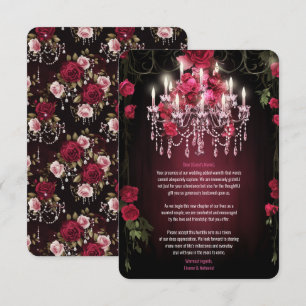 Elegant Burgundy Floral Roses Chandelier Wedding Thank You Card