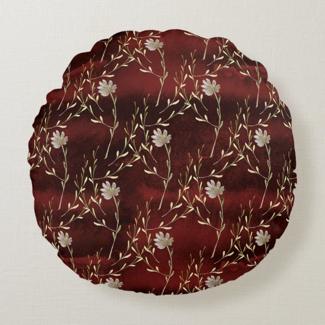 Elegant Burgundy Floral  Round Cushion (Front)