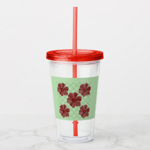 Elegant Burgundy Floral & Sage Green Lattice Patte Acrylic Tumbler