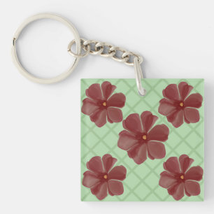 Elegant Burgundy Floral & Sage Green Lattice Patte Key Ring