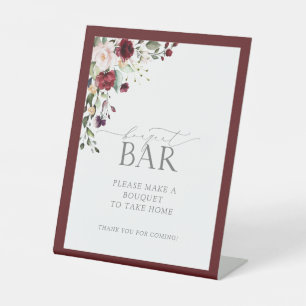 Elegant Burgundy Floral Shower Bouquet Bar Pedestal Sign