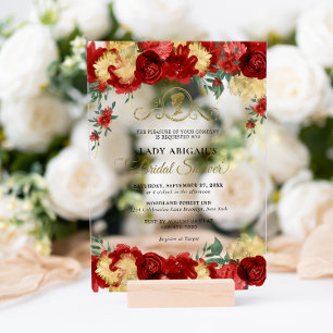 Elegant Burgundy Floral Victorian Bridal Shower Acrylic Invitations