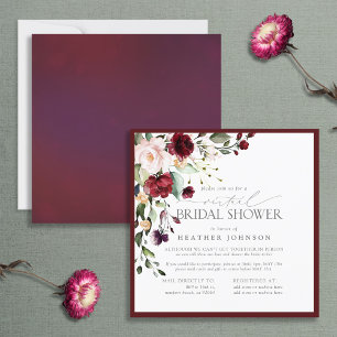 Elegant Burgundy Floral Virtual Bridal Shower Invitation