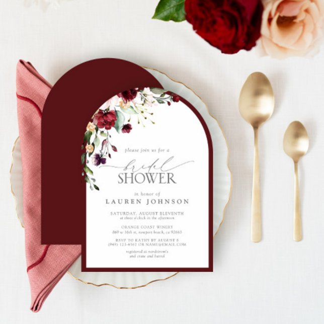 Elegant Burgundy Floral Watercolor Bridal Shower Invitation (Creator Uploaded)