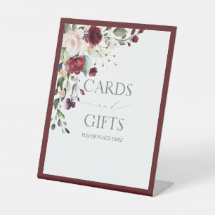Elegant Burgundy Floral Watercolor Bridal Shower Pedestal Sign