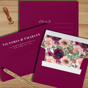 Elegant Burgundy Floral Watercolor Wedding Envelope