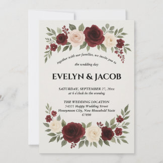 Elegant Burgundy Floral Wedding Invitation