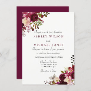 Elegant Burgundy Floral Wedding Invitation