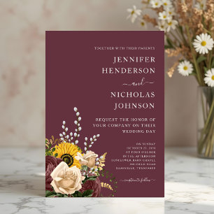 Elegant Burgundy Floral Wedding  Invitation