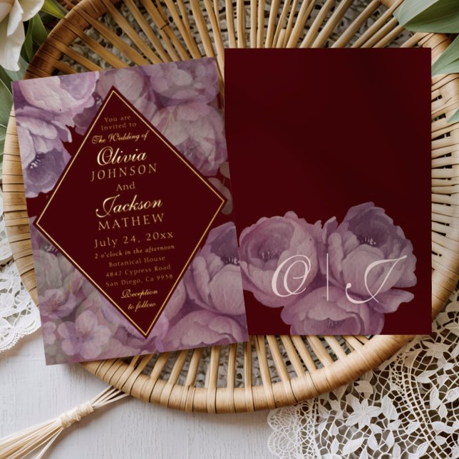 Elegant Burgundy Floral Wedding Invitation  (Creator Uploaded)