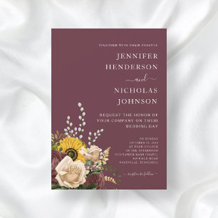 Elegant Burgundy Floral Wedding  Invitation