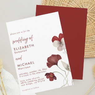 Elegant Burgundy Floral Wedding Invitation