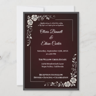 Elegant Burgundy Floral Wedding Invitation