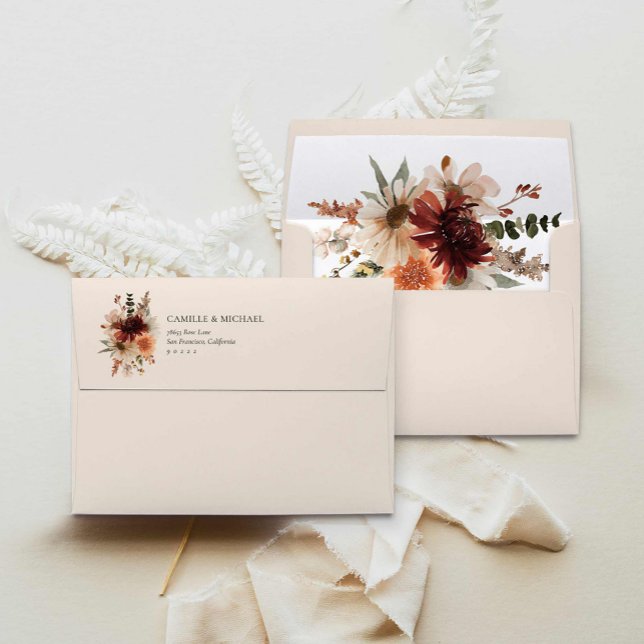 Elegant Burgundy Floral Wedding Invitation Envelope (Boho Floral Wedding Invitation Envelope)