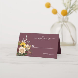 Elegant Burgundy Floral Wedding  Place Card