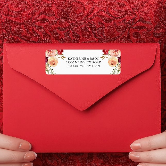Elegant Burgundy Floral Wedding Return Address Label (Creator Uploaded)