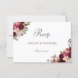 Elegant Burgundy Floral Wedding RSVP