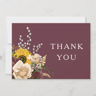 Elegant Burgundy Floral Wedding  Thank You Card