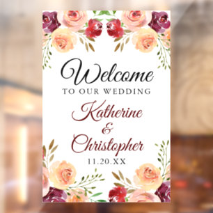 Elegant Burgundy Floral Welcome to our Wedding