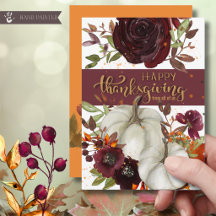 Elegant Burgundy Floral White Pumpkins Give Thanks