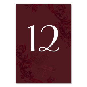 Elegant Burgundy Flourish Wedding Table Number
