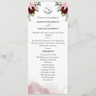 Elegant Burgundy Flower Wedding Program