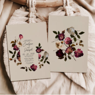 Elegant Burgundy Flowers Boho Chic Modern Wedding Invitation