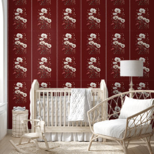 Elegant Burgundy Flowers Floral Striped Wallpaper