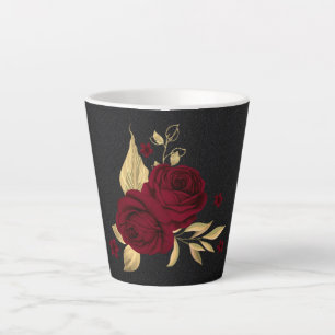 Elegant burgundy flowers gold black latte mug
