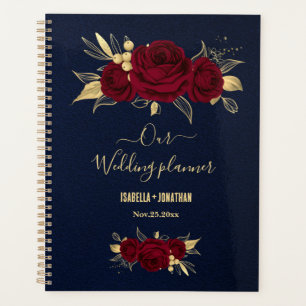 Elegant burgundy flowers gold navy blue wedding planner