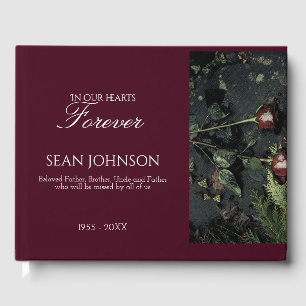 Elegant Burgundy Forever in Our Hearts Funeral Guest Book