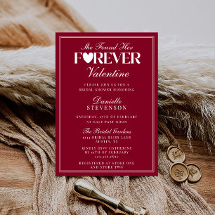 Elegant Burgundy Forever Valentine Bridal Shower Invitation