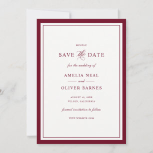Elegant Burgundy Frame Wedding Save the Date Invitation