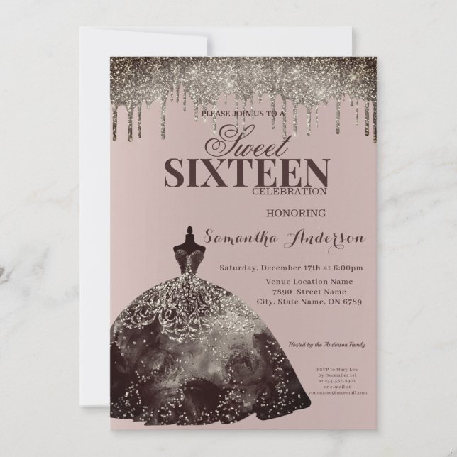 Elegant Burgundy Glitter Spark Sweet 16 Birthday Invitation (Front)