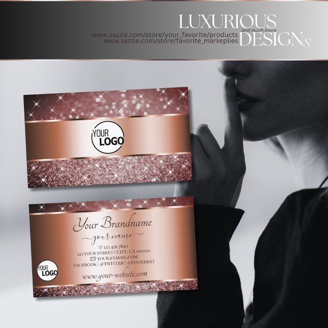 Elegant Burgundy Glitter Stars add Logo Rose Gold Business Card (Creator Uploaded)