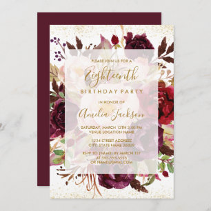 Elegant Burgundy Gold 18th Birthday Invitation