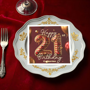 Elegant Burgundy & Gold 21st Birthday Celebration Napkin
