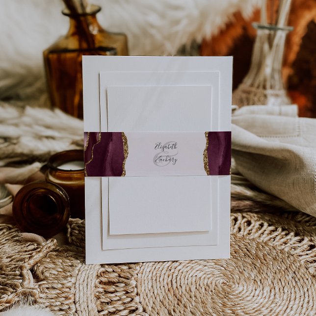 Elegant Burgundy Gold Agate Blush Pink Wedding Invitation Belly Band (Creator Uploaded)