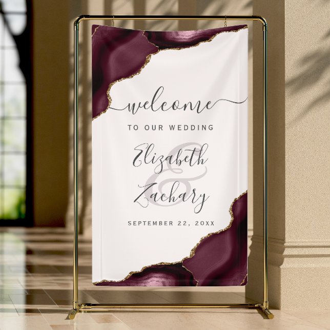 Elegant Burgundy Gold Agate Blush Wedding Welcome Banner (Creator Uploaded)