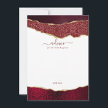 Elegant Burgundy & Gold Agate Wedding Advice Card<br><div class="desc">Celebrate in style with these modern and trendy advice cards. The design features a watercolor burgundy and gold glitter agate background with matching handwritten script font wording. These cards will allow your guests to write a note of advice for you to keep and read over in years to come. The...</div>