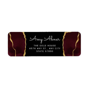 Elegant Burgundy Gold Agate Wedding Return Address Label