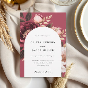 Elegant Burgundy Gold Arch Wedding Invitation