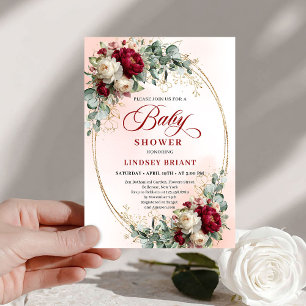Elegant Burgundy Gold Boho Baby Shower Invitation