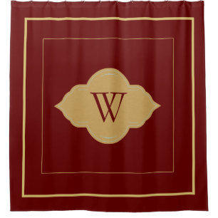 Elegant burgundy gold Border Monogram Letter Shower Curtain